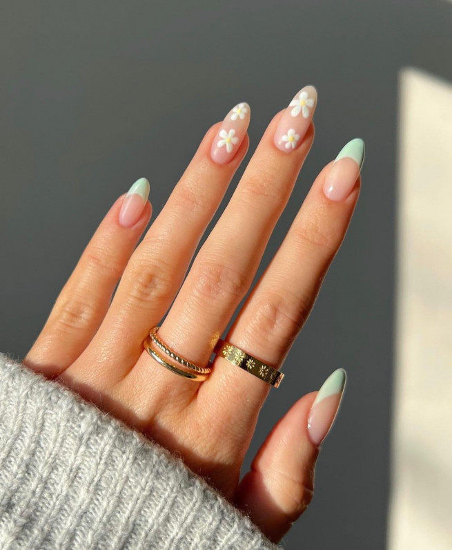 French Tip Nail Designs with Floral Tips